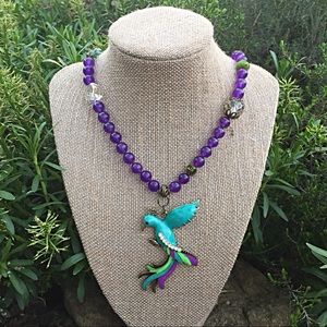 Natural Amethyst Hummingbird Pendant Necklace